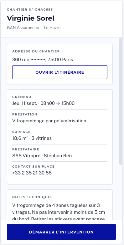 Le bon d’intervention ouvert sur le chantier